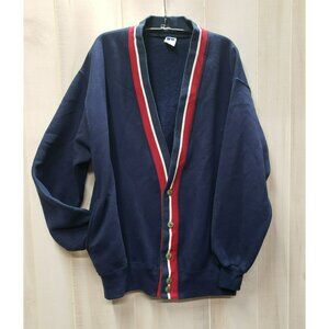 Vintage Russell Athletic Sweatshirt Cardigan 90s XL Cotton Poly Navy Blue Pocket